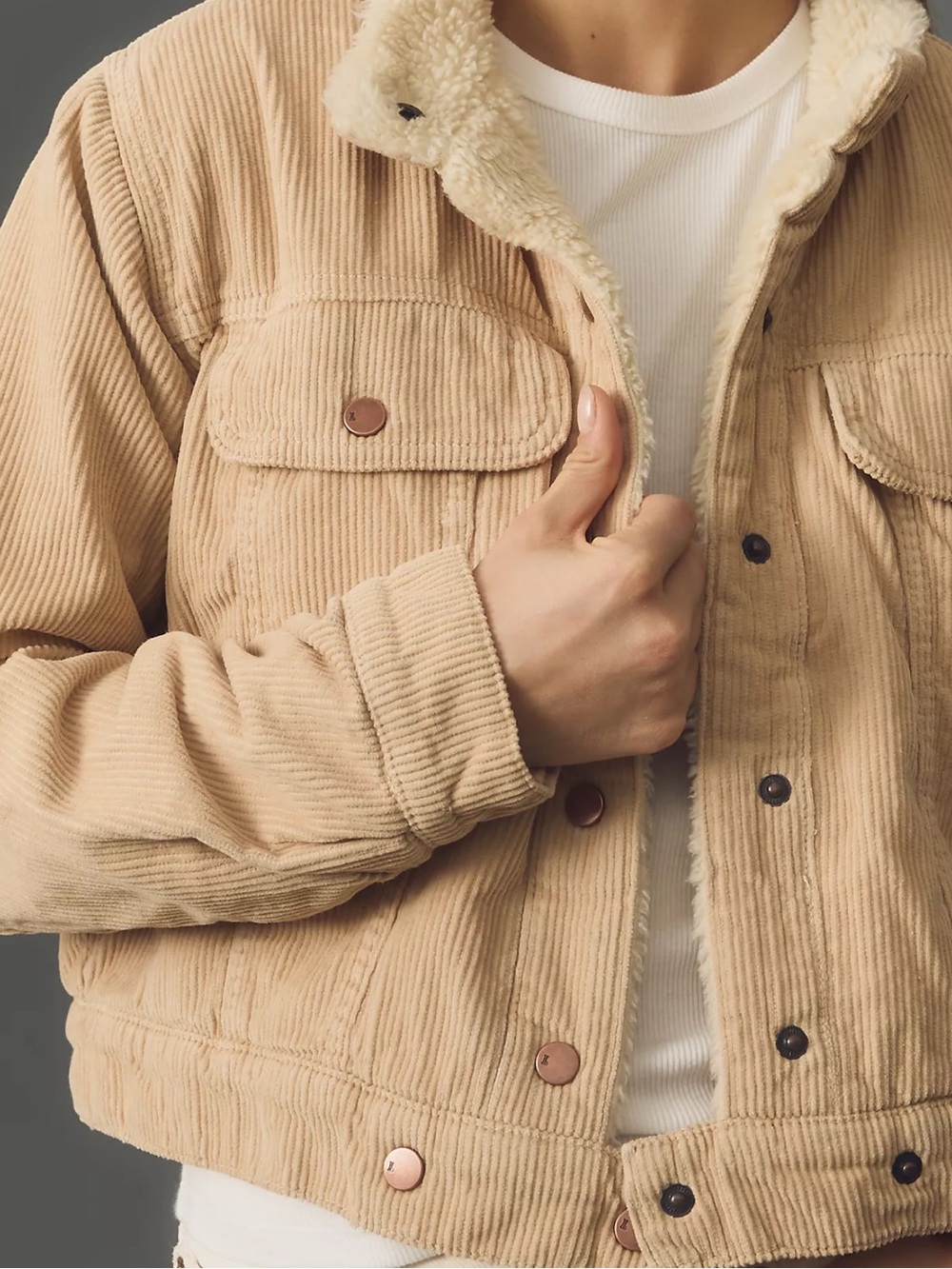 Pilcro Beige Corduroy Teddy-Lined Jacket - Picture 4 of 4